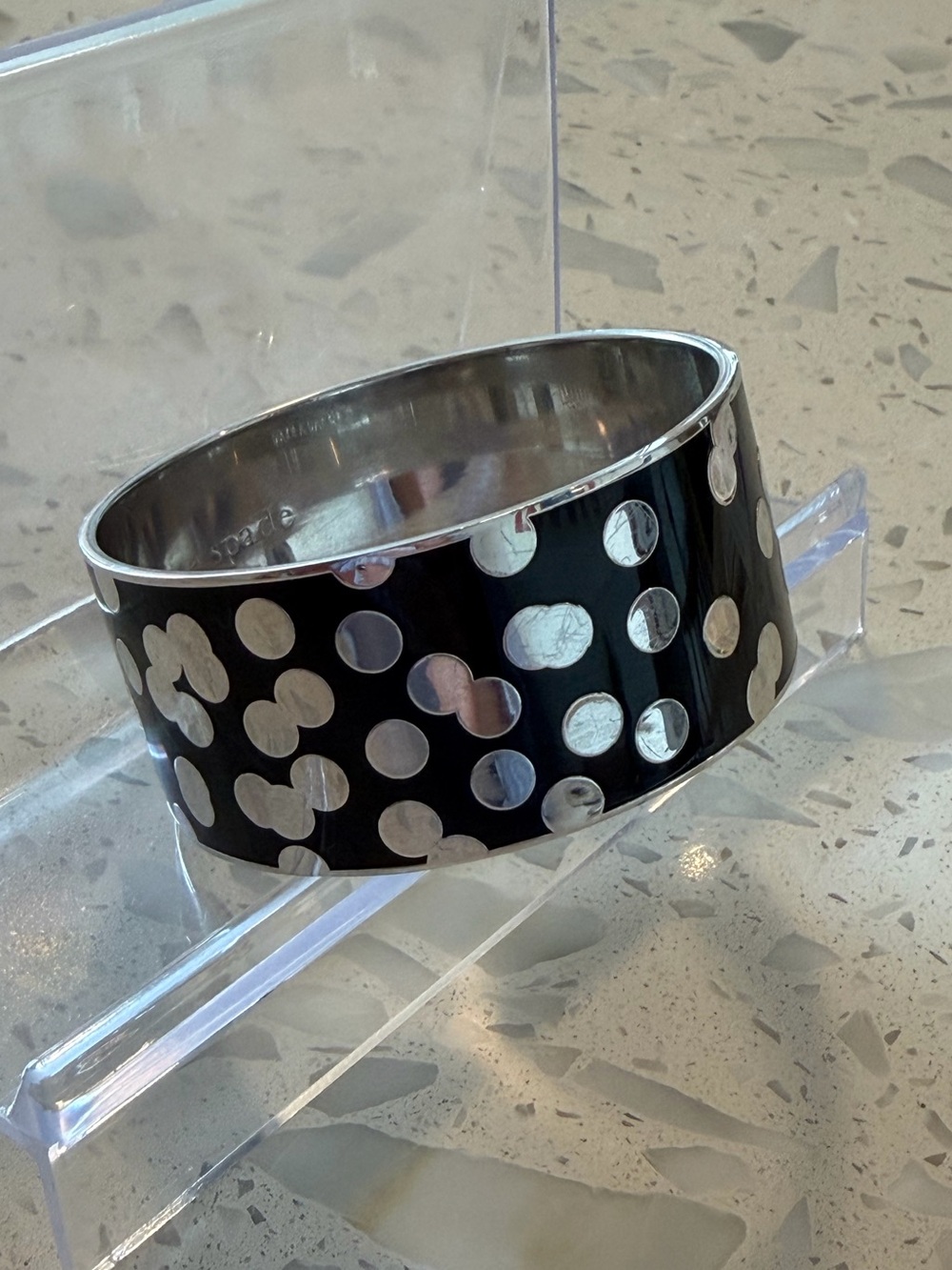 Kate spade - Black and Silver Polka Dot Wide Bangle Bracelet - Picture 5 of 6